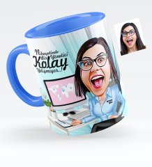 Kişiye Özel Bayan Genel Müdür Karikatürlü Mavi Kupa Bardak - 1