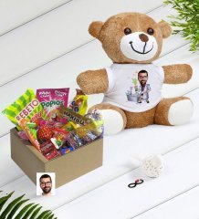 Kişiye Özel Bay Kimya Öğretmeni Karikatürlü Nostaljik Lezzetler Peluş Ayıcık Hediye Seti-2