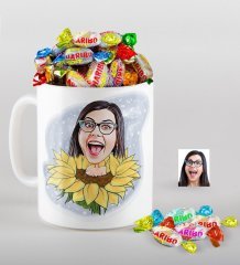 Kişiye Özel Bayan Karikatürlü Kupa ve Haribo Şeker Hediye Seti-47