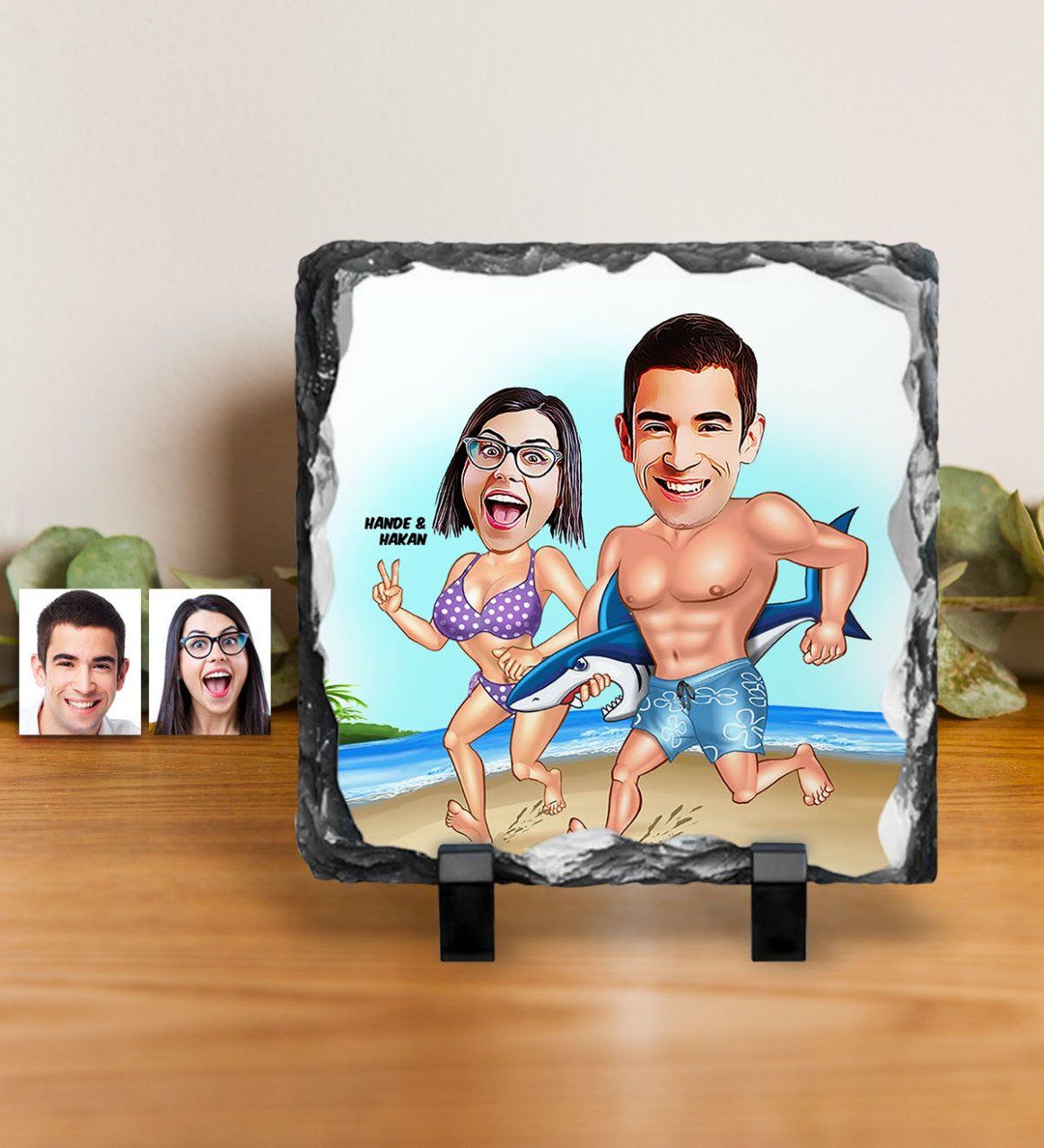 Kişiye Özel Sevgililer Karikatürlü Dekoratif Doğal Taş - 8