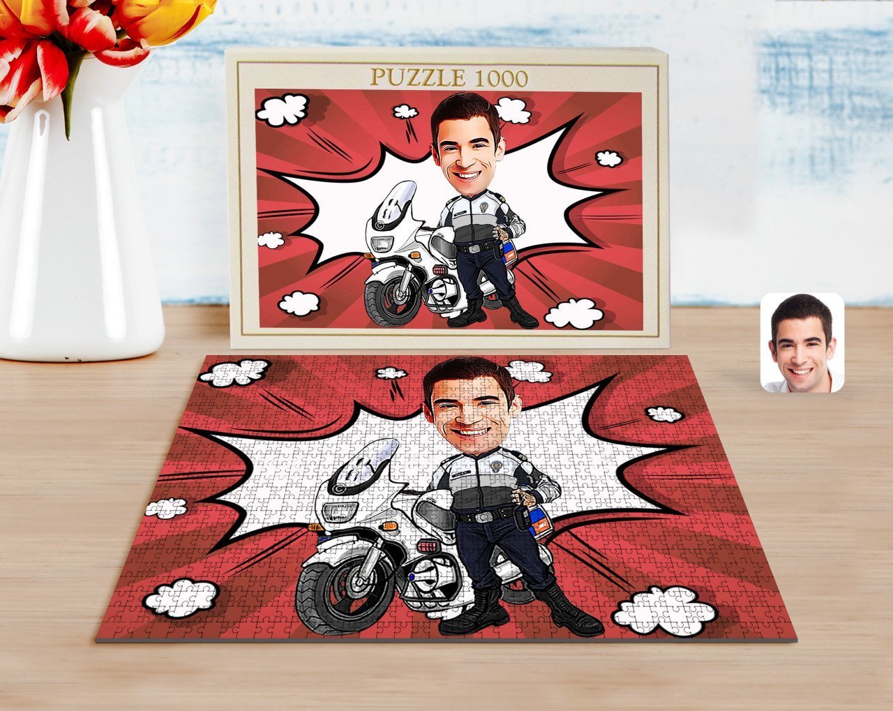 Kişiye Özel Erkek Yunus Polis Karikatürlü 1000 Parça Profesyonel Puzzle-1