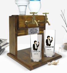 Kişiye Özel Renkli Baskılı Hangimiz Sevmedik Çılgınlar Gibi Silüet Tasarımlı İkili Rakı Bardağı ve Çift Musluklu Doğal Ahşap Rakı Standı-2