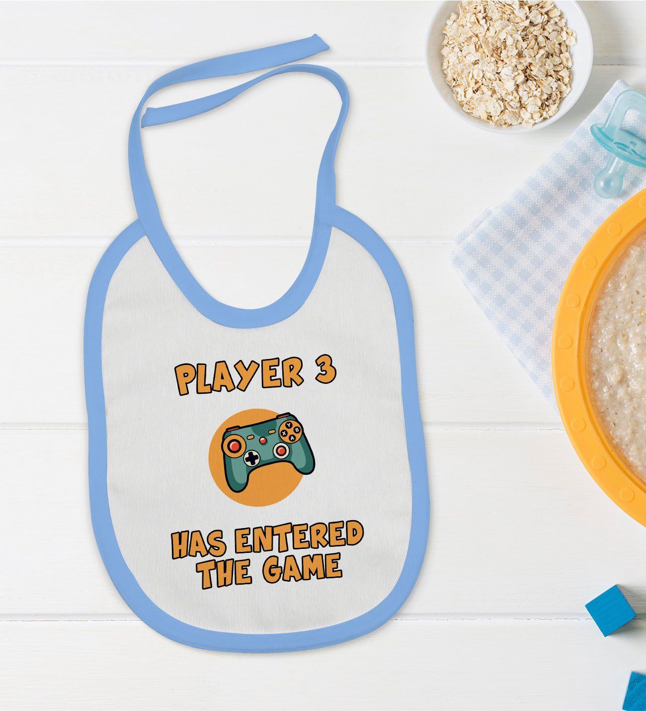 BK Kids Player 3 Tasarımlı Mavi Bebek Mama Önlüğü-1