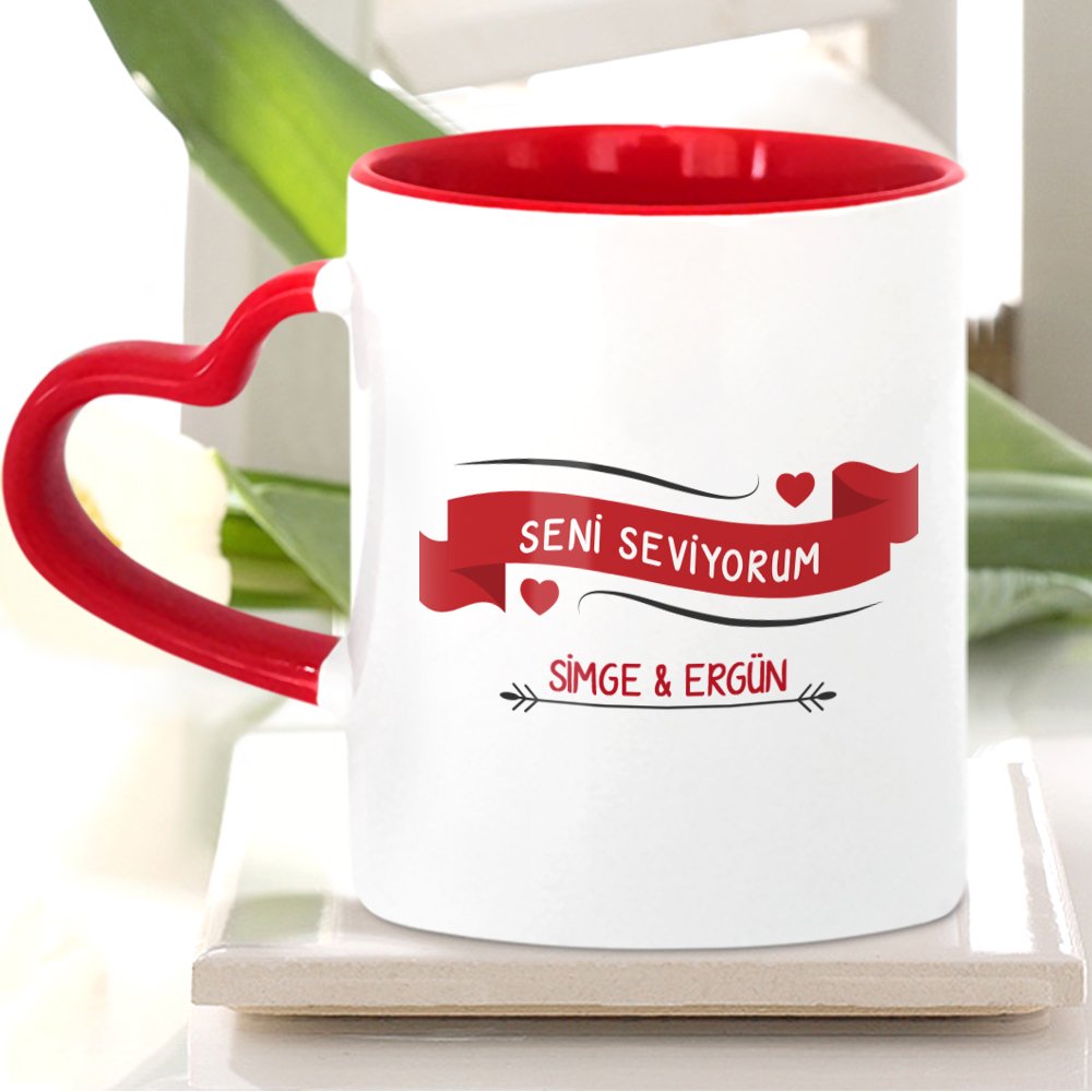 Kişiye Özel Kırmızı Kalpli Kupa Bardak (Sevgililer Günü Temalı-60)