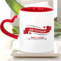Kişiye Özel Kırmızı Kalpli Kupa Bardak (Sevgililer Günü Temalı-60)