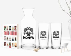 Kişiye Özel Renkli Baskılı Konya Tasarımlı Turistik İkili Rakı Bardağı Karaf ve Cep Kitabı Hediye Seti-1