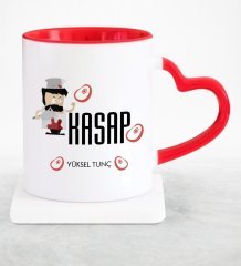 Kişiye Özel Mesleki Kasap Kırmızı Kalpli Kupa Bardak
