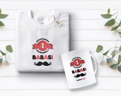 Kişiye Özel Dünyanın 1 Numaralı Babası Tasarımlı Beyaz Tişört ve Kupa Seti-1
