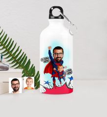 Kişiye Özel Süper Baba Oğul Karikatürlü Metal Suluk (500 ml.)