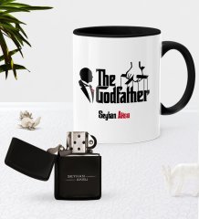 Kişiye Özel The Godfather Siyah Kupa Bardak Benzinli Metal Çakmak Seti