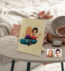 Kişiye Özel Sevgililer Karikatürlü Dekoratif Ahşap Çerçeve Model 52