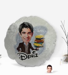 Kişiye Özel İsimli Erkek Öğretmen Karikatürlü Yuvarlak Dekoratif Kırlent Yastık-1