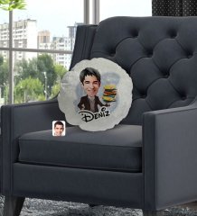 Kişiye Özel İsimli Erkek Öğretmen Karikatürlü Yuvarlak Dekoratif Kırlent Yastık-1