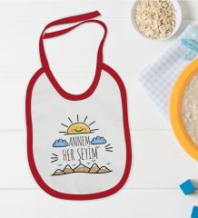 BK Kids Annem Her Şeyim Tasarımlı Kırmızı Bebek Mama Önlüğü-1