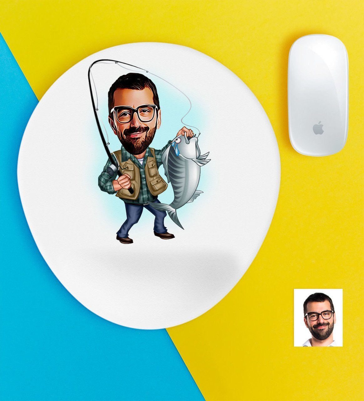 Kişiye Özel Bay Balıkçı Karikatürlü Bilek Destekli Mouse Pad