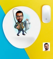 Kişiye Özel Bay Balıkçı Karikatürlü Bilek Destekli Mouse Pad