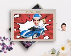 Kişiye Özel Erkek Rallici Karikatürlü 1000 Parça Profesyonel Puzzle-1