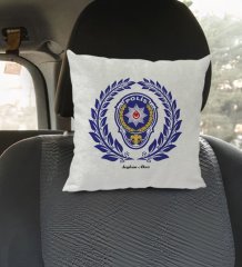 Kişiye Özel İsimli Polis Tasarımlı Kare Araç Koltuk Yastığı-3