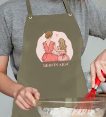 BK Gift Kişiye Özel İsimli Anneler Günü Tasarımlı Profesyonel Haki Mutfak Önlüğü, Aşçı Önlüğü, Şef Önlüğü, Anneye Hediye-15