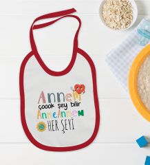 BK Kids Annem Çok Şey Bilir Tasarımlı Kırmızı Bebek Mama Önlüğü-1