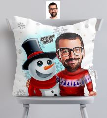Kişiye Özel Yılbaşı Temalı Bay Karikatürlü Saten Yastık - 5