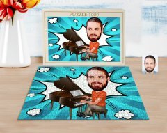 Kişiye Özel Erkek Piyanist Karikatürlü 1000 Parça Profesyonel Puzzle-1