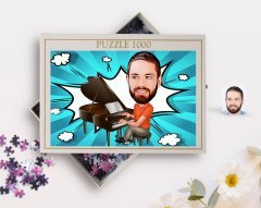 Kişiye Özel Erkek Piyanist Karikatürlü 1000 Parça Profesyonel Puzzle-1