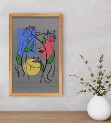 BK Home Woman Line Dekoratif Retro Ahşap Tablo-5