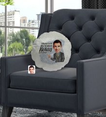 Kişiye Özel İsimli Erkek Nihayetinde Karikatürlü Yuvarlak Dekoratif Kırlent Yastık-2
