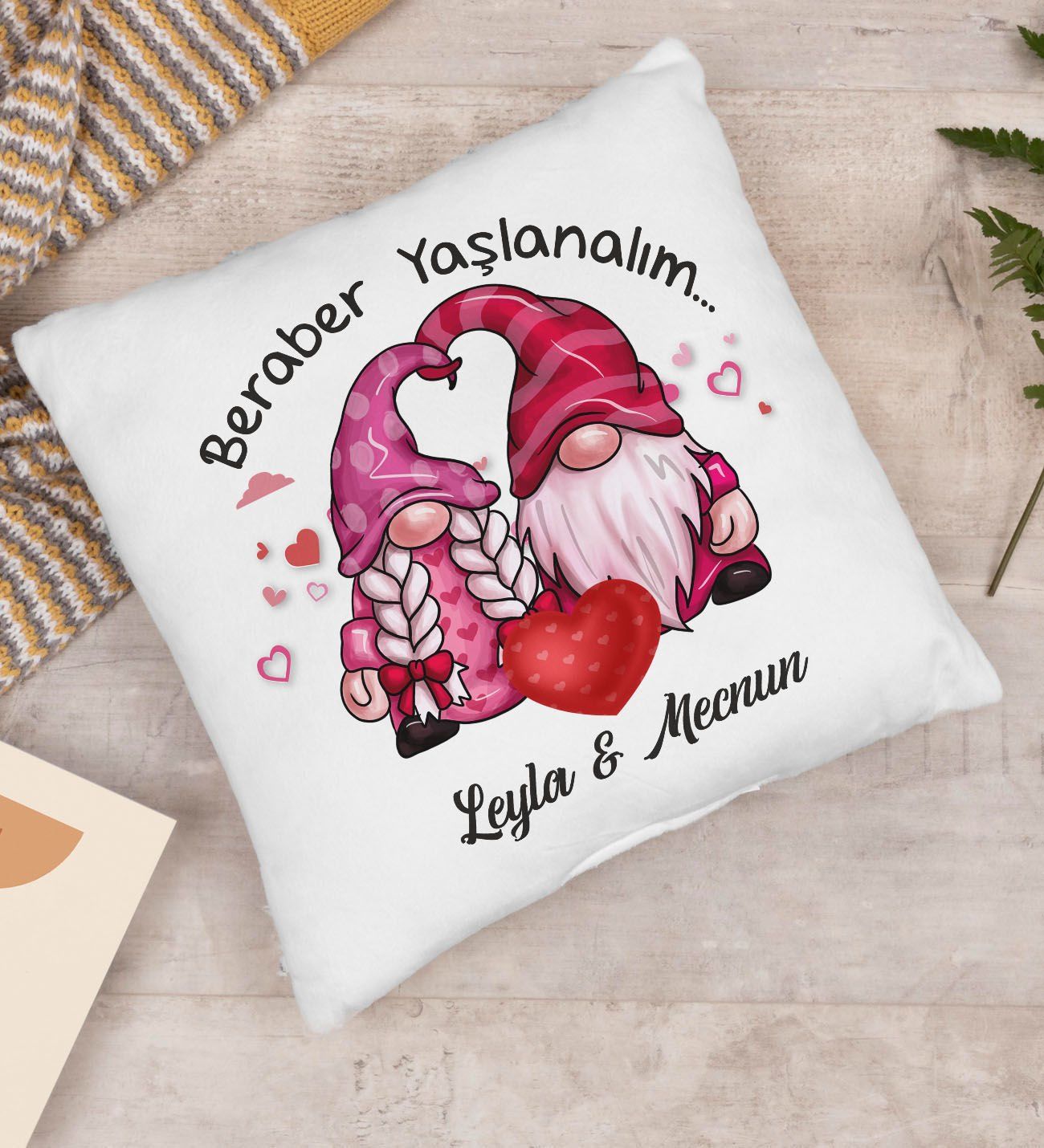 BK Gift Kişiye Özel Sevgililer Temalı Beyaz Yastık, Sevgililer Günü Hediyesi, Sevgiliye Hediye, Ev Hediyesi