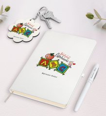Kişiye Özel Anasınıfı Öğretmeni Beyaz Defter Kalem Ve Anahtarlık Hediye Seti-1