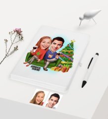 Kişiye Özel Yılbaşı Temalı Sevgililer Karikatürlü Beyaz Defter Kalem Seti - 4