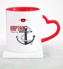 Kişiye Özel Mesleki Kaptan Kırmızı Kalpli Kupa Bardak - 1
