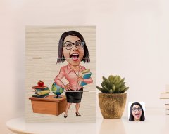 Kişiye Özel Kadın Öğretmen Karikatürlü Otantik Masaüstü Ahşap Palet Çerçeve-5