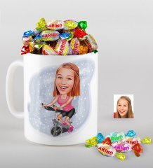 Kişiye Özel Bayan Sporcu Karikatürlü Kupa ve Haribo Şeker Hediye Seti-1