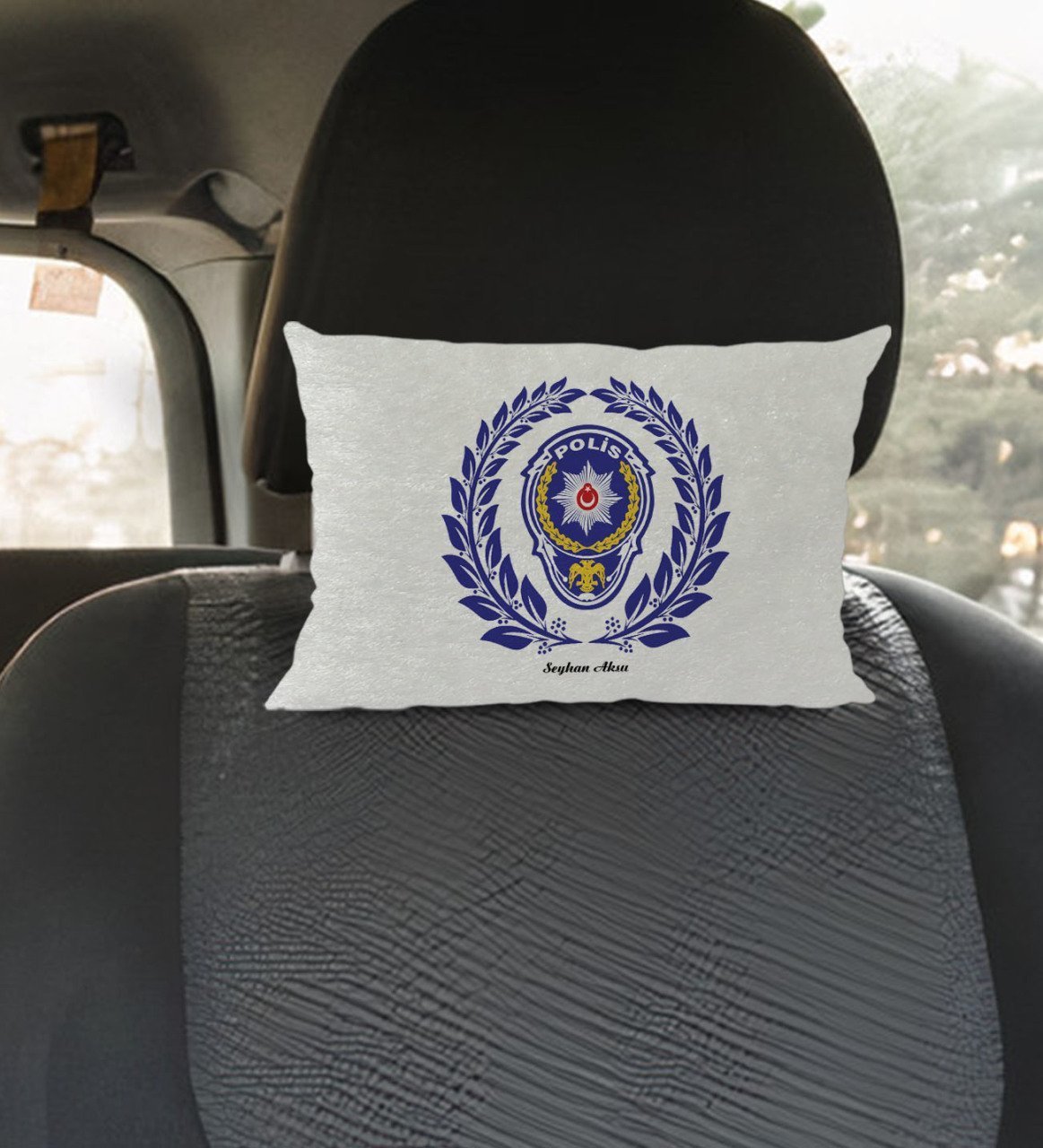 Kişiye Özel İsimli Polis Tasarımlı Dikdörtgen Araç Koltuk Yastığı-3