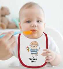 BK Kids Summer Time Tasarımlı Kırmızı Bebek Body Zıbın ve Mama Önlüğü Hediye Seti-1