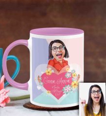 Kişiye Özel Anneler Günü Temalı Karikatürlü Pembe Kupa Bardak P8