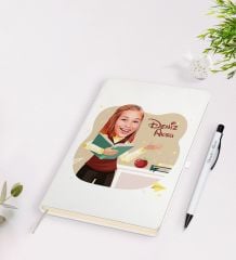 BK Gift Kişiye Özel Öğretmen Karikatürlü Beyaz Defter Kalem Seti - 3