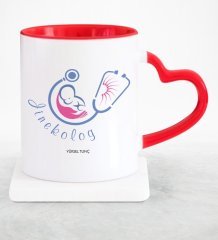 Kişiye Özel Mesleki Jinekolog Kırmızı Kalpli Kupa Bardak - 2