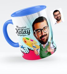 Kişiye Özel Bay Ressam Karikatürlü Mavi Kupa Bardak - 1