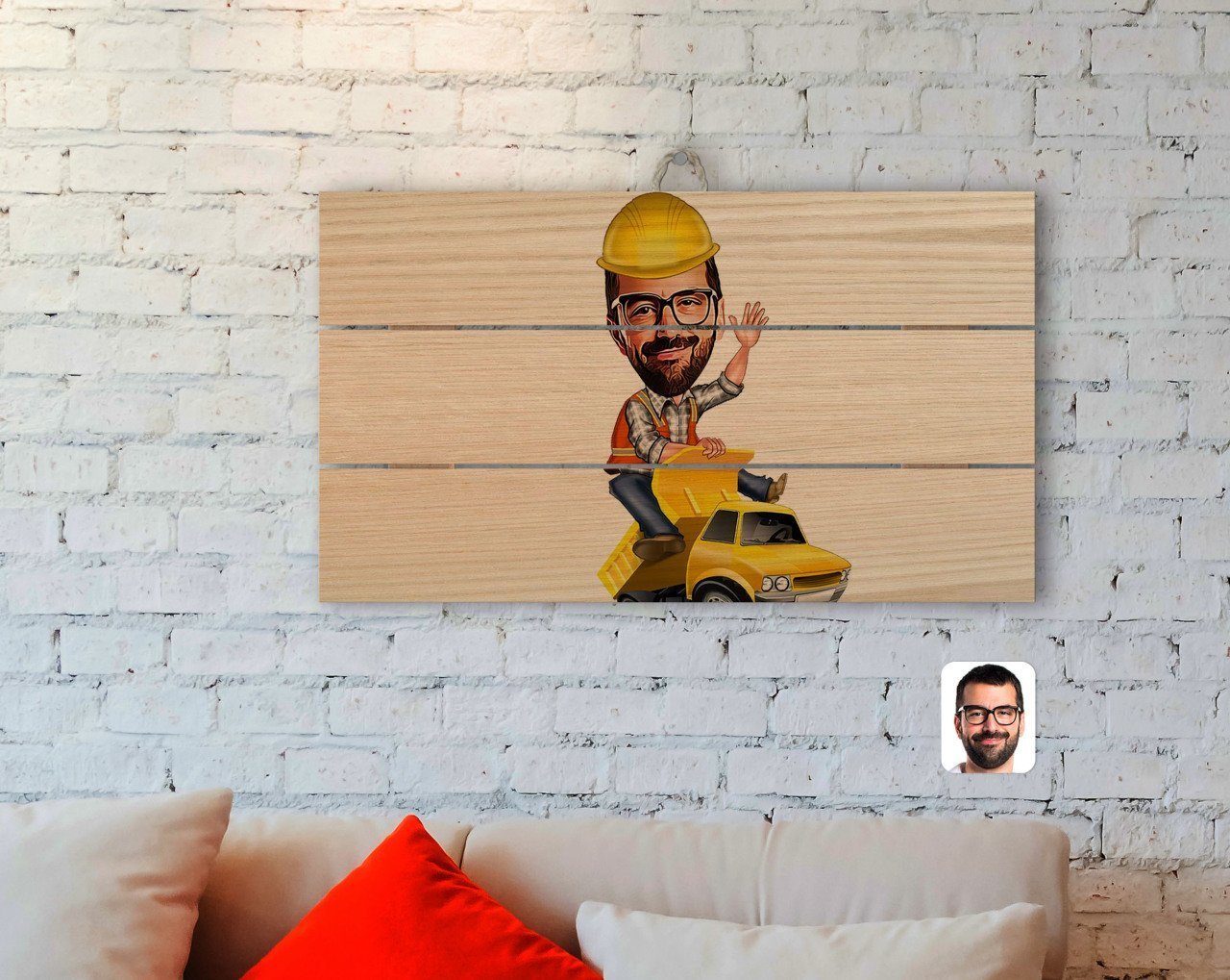 Kişiye Özel Erkek Yol Mühendisi Karikatürlü Otantik Ahşap Palet Tablo-1