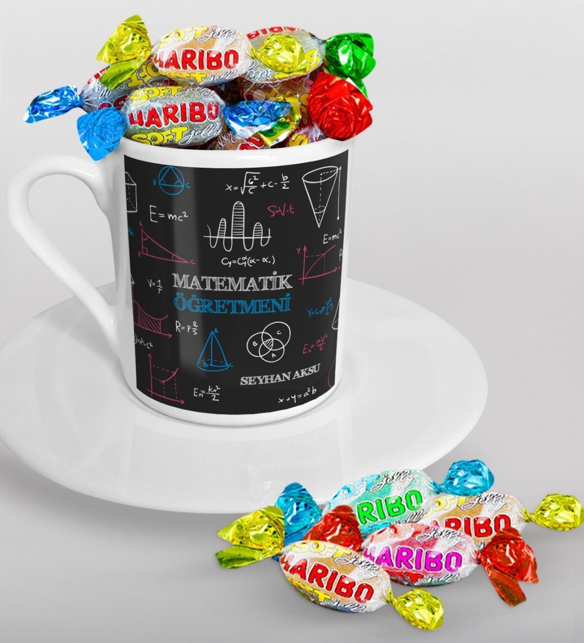 Kişiye Özel Matematik Öğretmeni Türk Kahvesi Fincanı ve Haribo Şeker Hediye Seti-11