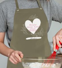 BK Gift Kişiye Özel İsimli Anneler Günü Tasarımlı Profesyonel Haki Mutfak Önlüğü, Aşçı Önlüğü, Şef Önlüğü, Anneye Hediye-12