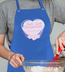 BK Gift Profesyonel Anneler Günü Tasarımlı Mavi Mutfak Önlüğü, Aşçı Önlüğü, Şef Önlüğü, Ev Hediyesi, Anneye Hediye-4
