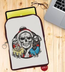 BK Gift Kurukafa Tasarımlı Taşınabilir Koruyucu Tablet Kılıfı & Organizer Çanta - Bordo-3
