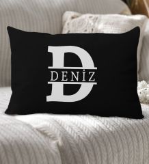 BK Gift Kişiye Özel Harfli Premium Kumaş Siyah Dikdörtgen Kırlent Yastık-1, Arkadaşa Hediye, Ev Hediyesi, Doğum Günü Hediyesi