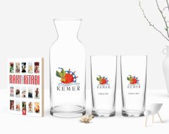 Kişiye Özel Renkli Baskılı Kemer Tasarımlı Turistik İkili Rakı Bardağı Karaf ve Cep Kitabı Hediye Seti-1