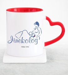 Kişiye Özel Mesleki Jinekolog Kırmızı Kalpli Kupa Bardak - 1