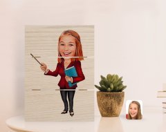 Kişiye Özel Kadın Öğretmen Karikatürlü Otantik Masaüstü Ahşap Palet Çerçeve-3